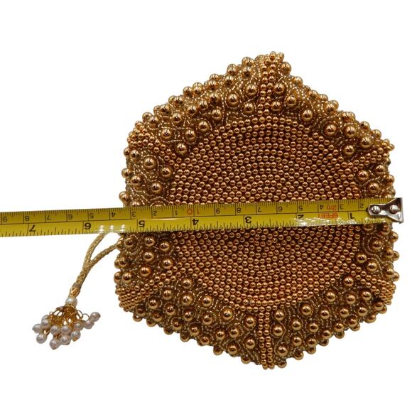 Ramla Handcrafted Lotus Pearl Beaded Embellished Potli Bag Gold - Picture 9 of 9